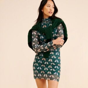 Rachel Antonoff Lilly Long Sleeve Dress in Dog Print